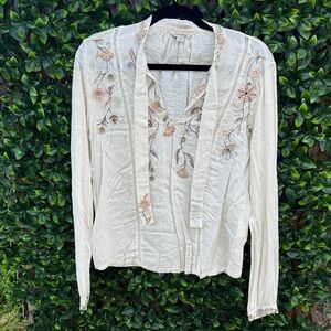 Lucky Brand Cream Embroidered Peasant Tunic